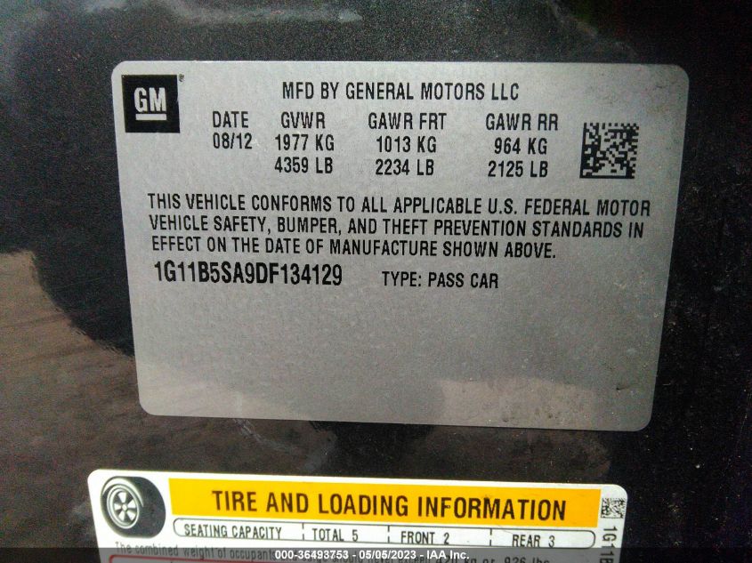 2013 CHEVROLET MALIBU LS - 1G11B5SA9DF134129
