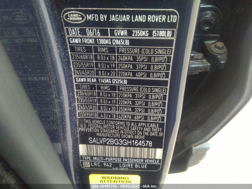 2016 LAND ROVER RANGE ROVER EVOQUE SE - SALVP2BG3GH164578