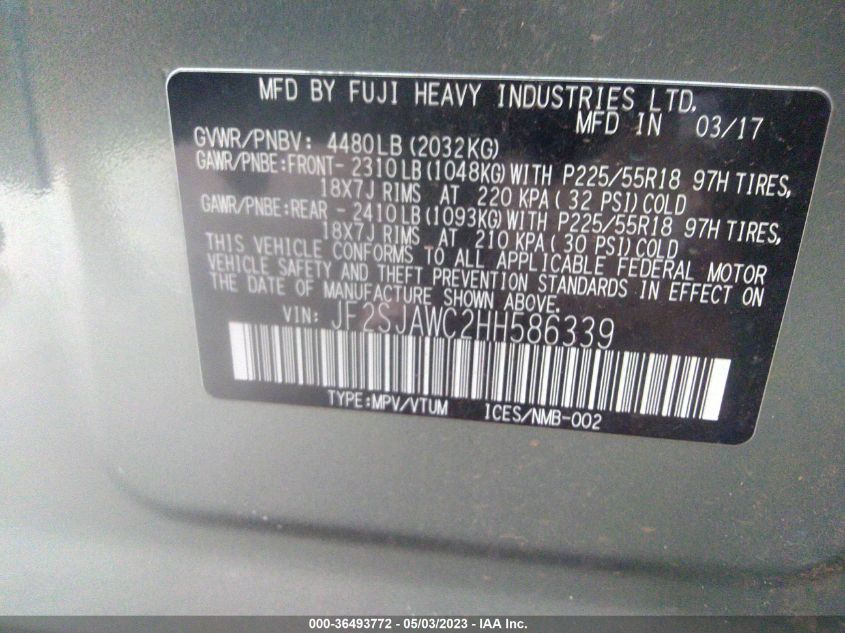 2017 SUBARU FORESTER TOURING - JF2SJAWC2HH586339
