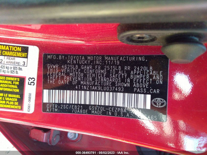 2020 TOYOTA CAMRY V6 - 4T1NZ1AK9LU037493