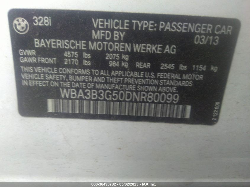 2013 BMW 328I XDRIVE WBA3B3G50DNR80099