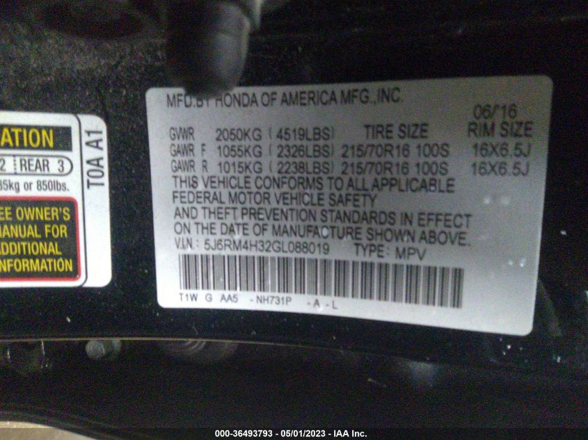 2016 HONDA CR-V LX - 5J6RM4H32GL088019