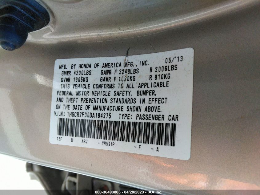 2013 HONDA ACCORD SDN LX - 1HGCR2F30DA184275