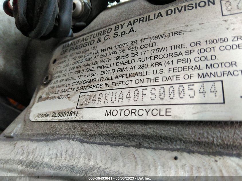2015 APRILIA RSV4 R ZD4RKUA40FS000544