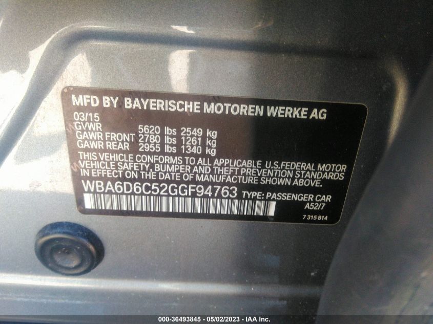 2016 BMW 6 SERIES 650I XDRIVE - WBA6D6C52GGF94763