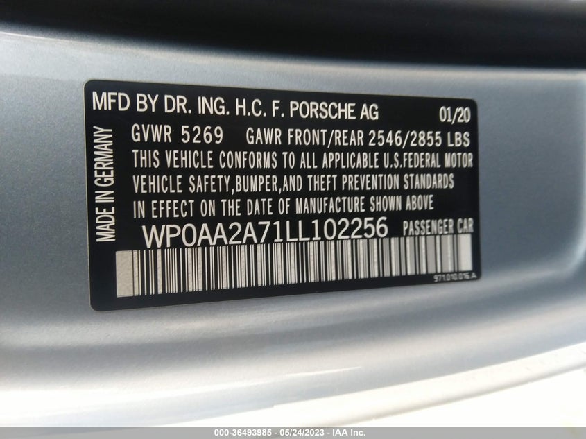 VIN WP0AA2A71LL102256 2020 PORSCHE PANAMERA