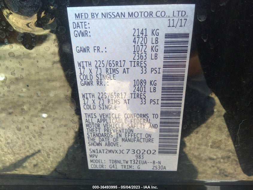 VIN 5N1AT2MVXJC730202 2018 NISSAN ROGUE SV