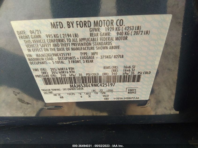 2021 FORD ECOSPORT SE - MAJ6S3GL9MC425197
