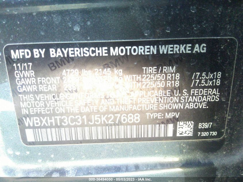 2018 BMW X1 XDRIVE28I - WBXHT3C31J5K27688