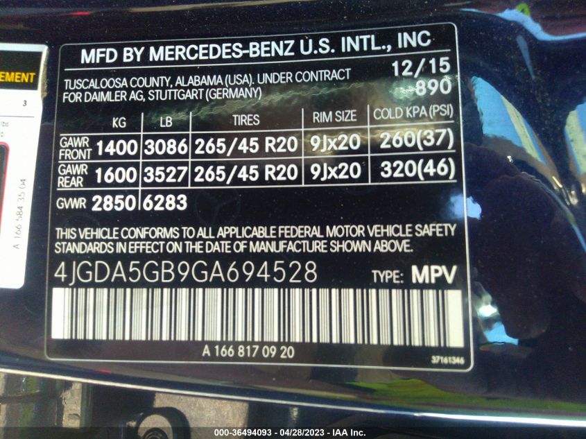 2016 MERCEDES-BENZ GLE GLE 400 - 4JGDA5GB9GA694528