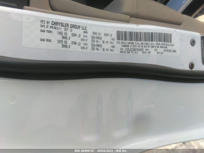 2013 JEEP GRAND CHEROKEE OVERLAND - 1C4RJECG9DC546455
