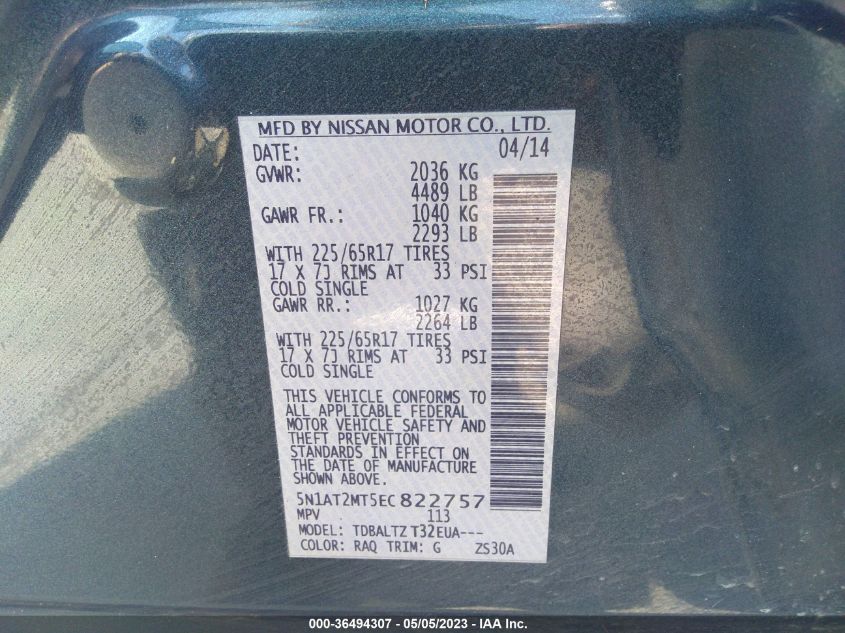 2014 NISSAN ROGUE SV - 5N1AT2MT5EC822757