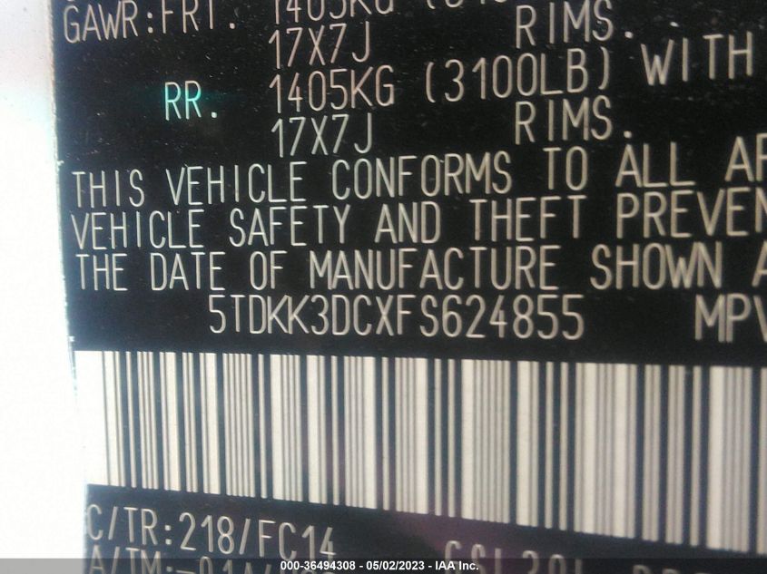 2015 TOYOTA SIENNA LE - 5TDKK3DCXFS624855