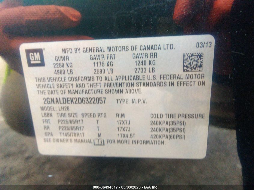 2013 CHEVROLET EQUINOX LT - 2GNALDEK2D6322057