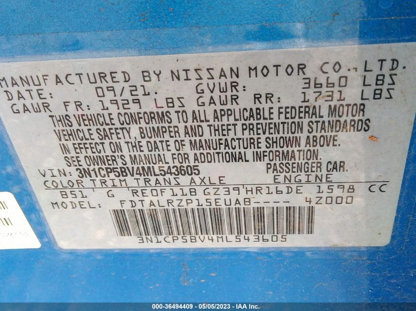 2021 NISSAN KICKS S - 3N1CP5BV4ML543605