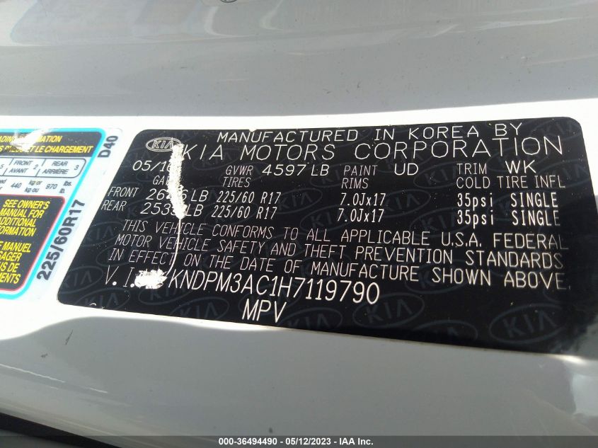 2017 KIA SPORTAGE LX - KNDPM3AC1H7119790