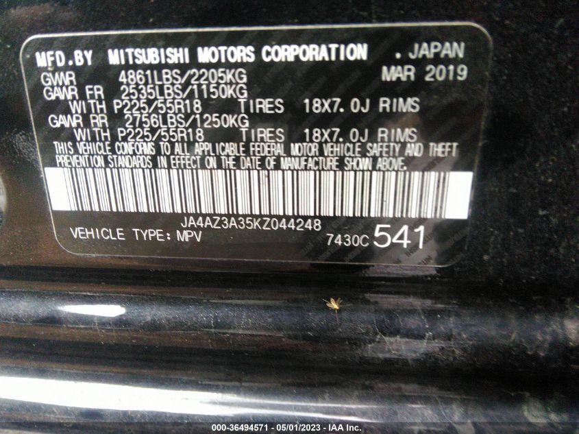 2019 MITSUBISHI OUTLANDER ES/SE/SEL/LE - JA4AZ3A35KZ044248