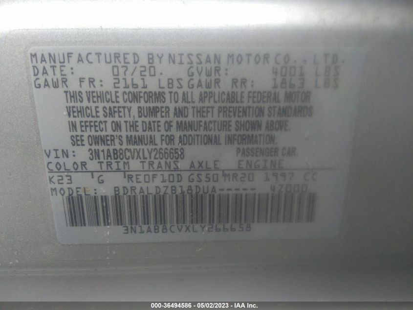 2020 NISSAN SENTRA SV - 3N1AB8CVXLY266658