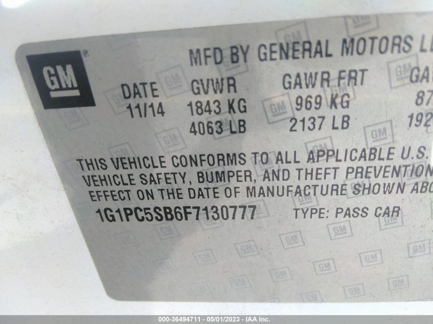 2015 CHEVROLET CRUZE LT - 1G1PC5SB6F7130777