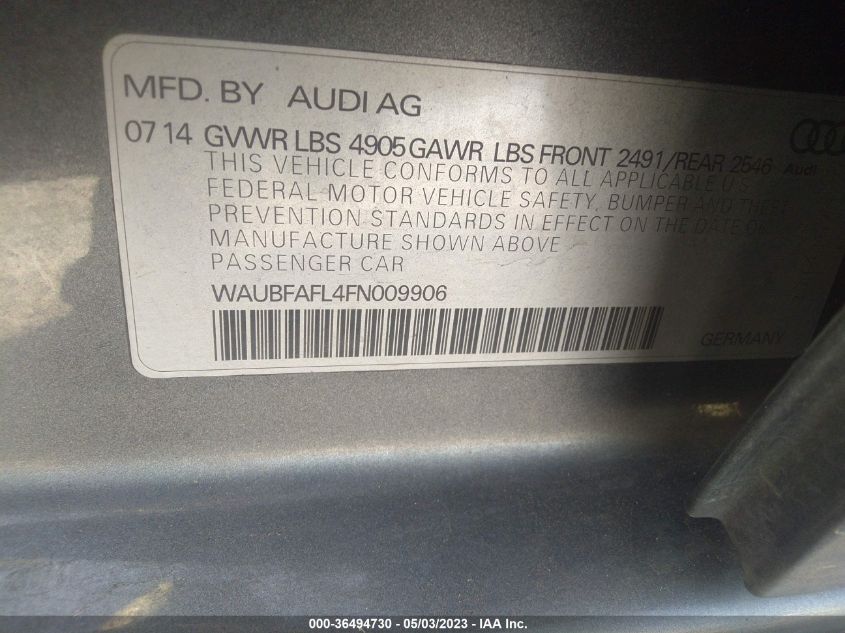 2015 AUDI A4 PREMIUM - WAUBFAFL4FN009906