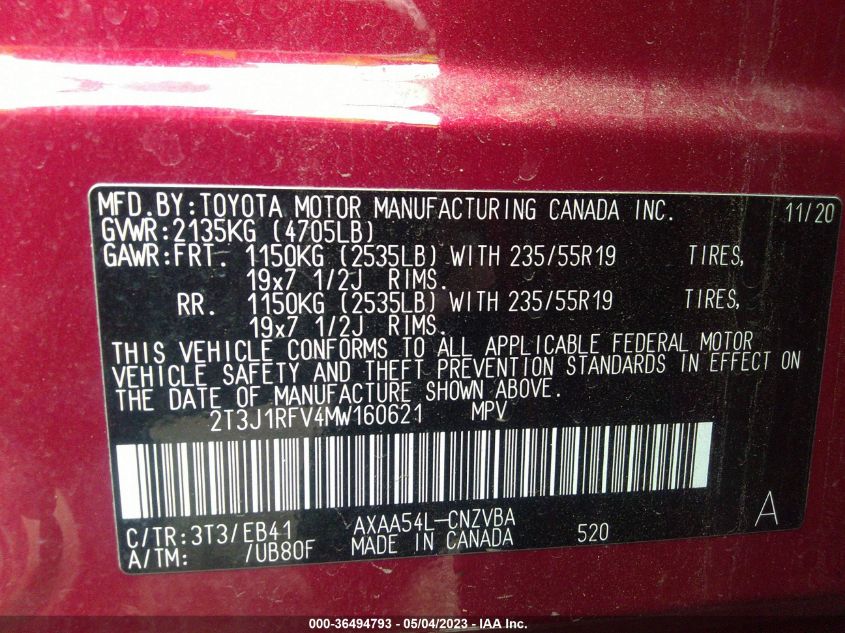 2021 TOYOTA RAV4 ADVENTURE - 2T3J1RFV4MW160621