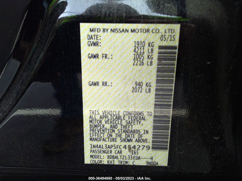 2015 NISSAN ALTIMA 2.5 - 1N4AL3AP5FC454279