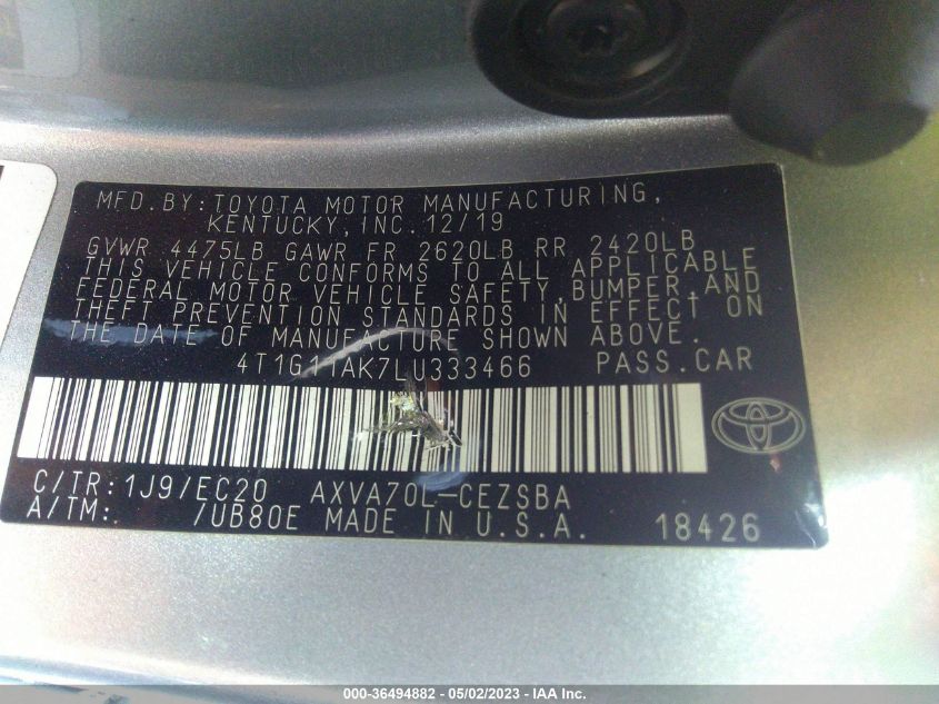 2020 TOYOTA CAMRY SE - 4T1G11AK7LU333466