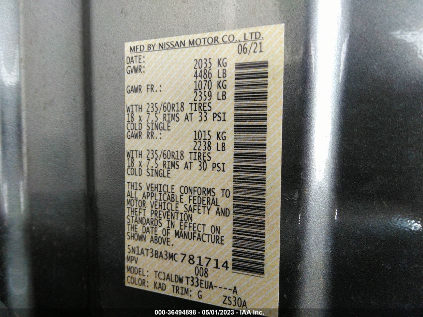 2021 NISSAN ROGUE SV - 5N1AT3BA3MC781714