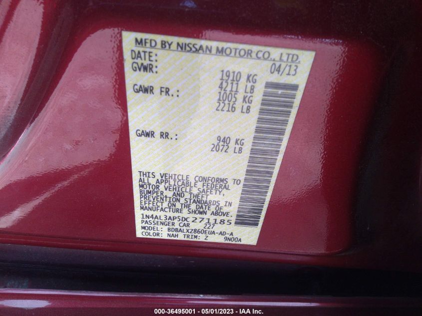 2013 NISSAN ALTIMA 2.5 SL - 1N4AL3AP5DC271185