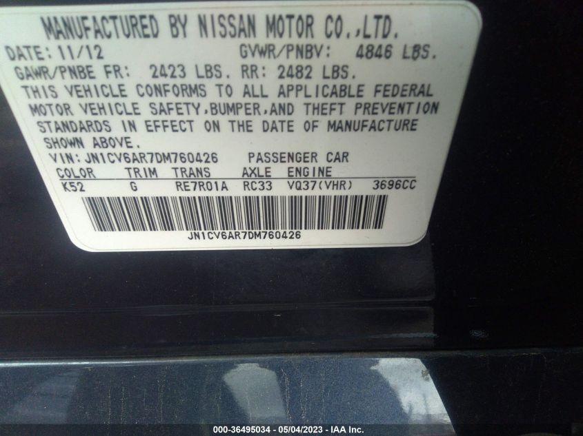 2013 INFINITI G37 SEDAN X JN1CV6AR7DM760426