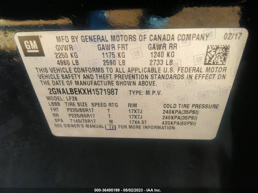 2017 CHEVROLET EQUINOX LS - 2GNALBEKXH1571987