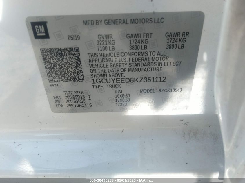 2019 CHEVROLET SILVERADO 1500 RST - 1GCUYEED8KZ351112