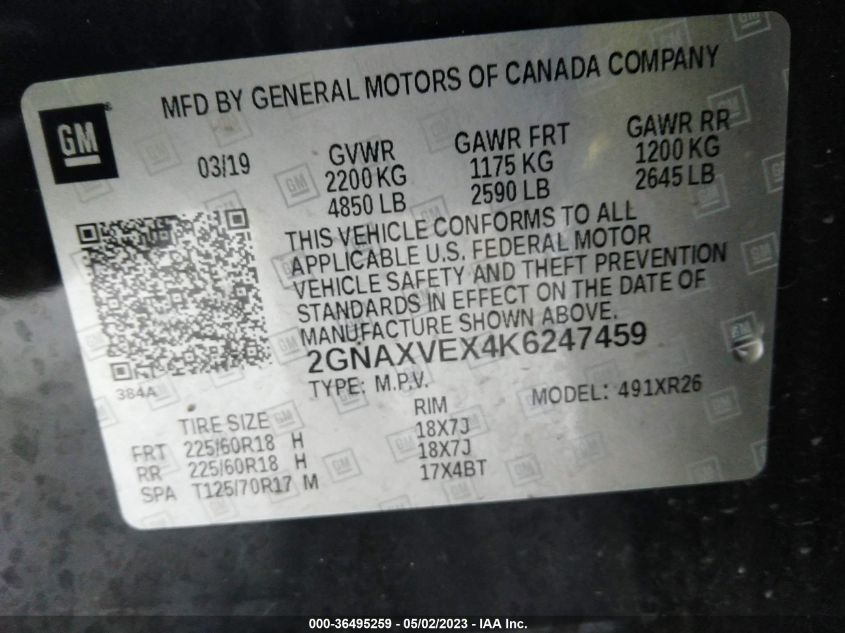 2019 CHEVROLET EQUINOX LT - 2GNAXVEX4K6247459