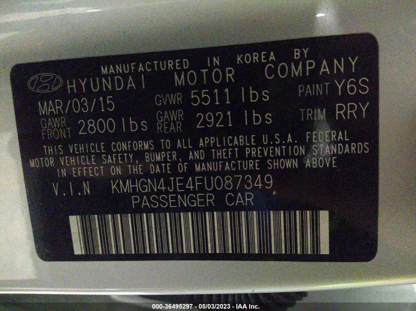 2015 HYUNDAI GENESIS 3.8L - KMHGN4JE4FU087349