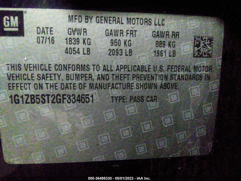 2016 CHEVROLET MALIBU LS - 1G1ZB5ST2GF334651