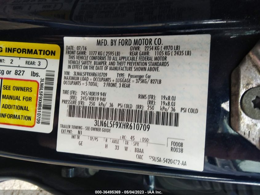 2017 LINCOLN MKZ RESERVE - 3LN6L5F9XHR610709