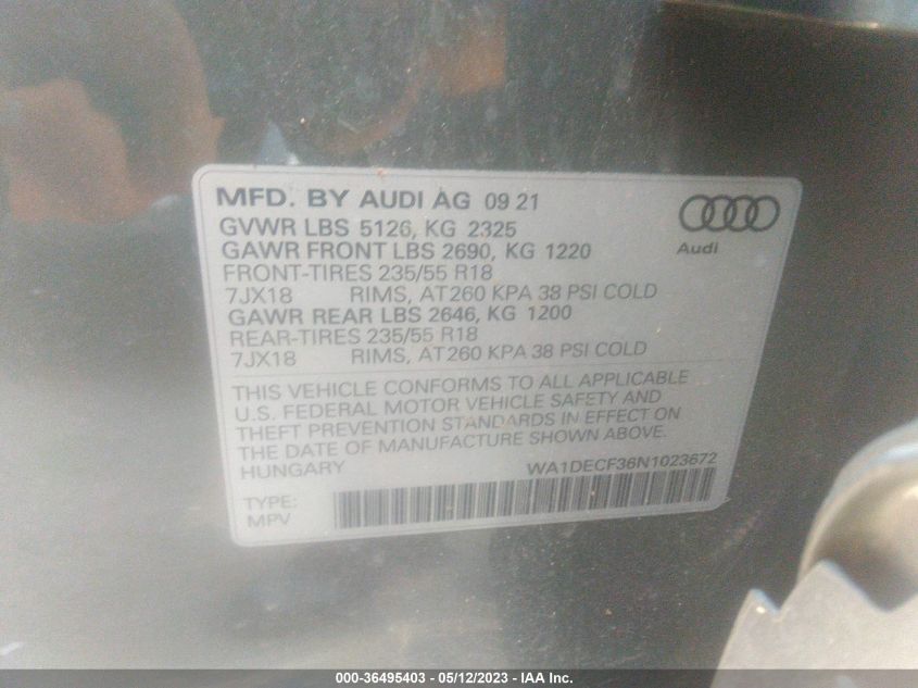 2022 AUDI Q3 S LINE PREMIUM - WA1DECF36N1023672