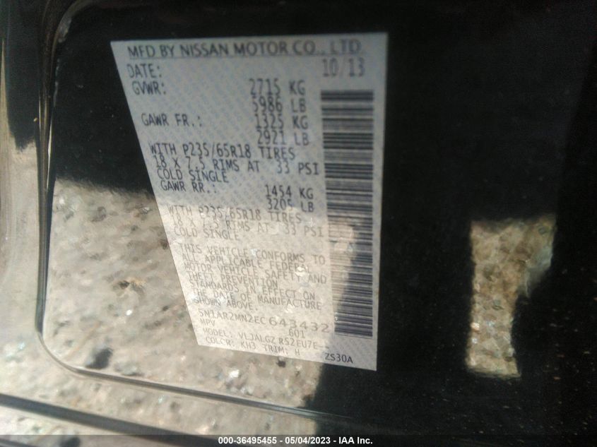 2014 NISSAN PATHFINDER SL - 5N1AR2MN2EC643432