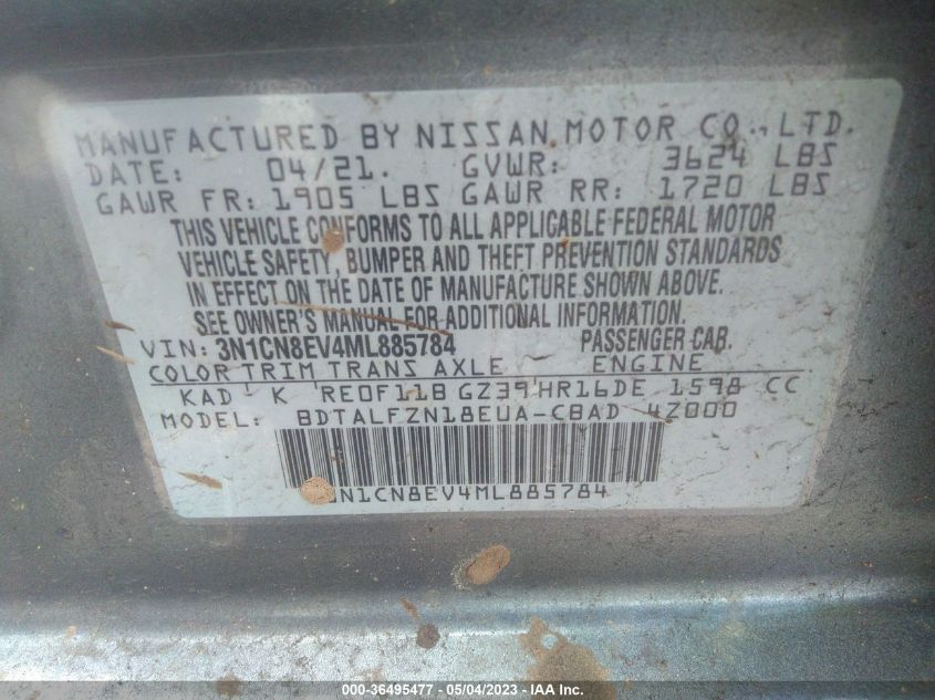 2021 NISSAN VERSA SV - 3N1CN8EV4ML885784