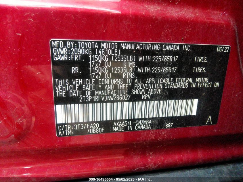 2022 TOYOTA RAV4 XLE - 2T3P1RFV3NW286027