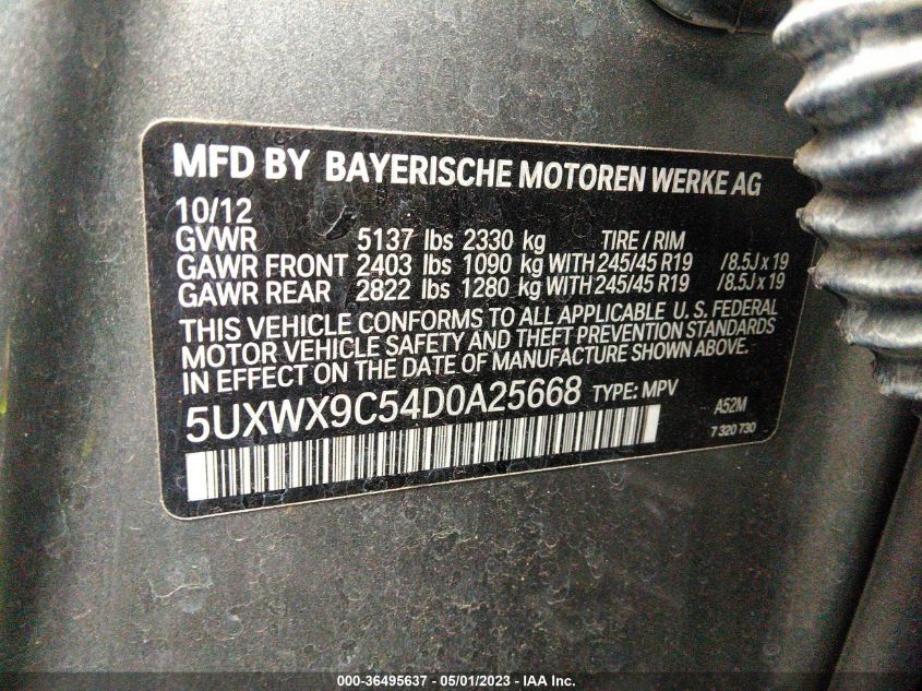 2013 BMW X3 XDRIVE28I - 5UXWX9C54D0A25668