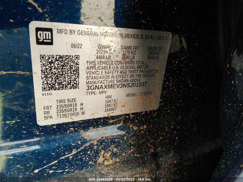 2022 CHEVROLET EQUINOX RS - 3GNAXMEV3NS201037