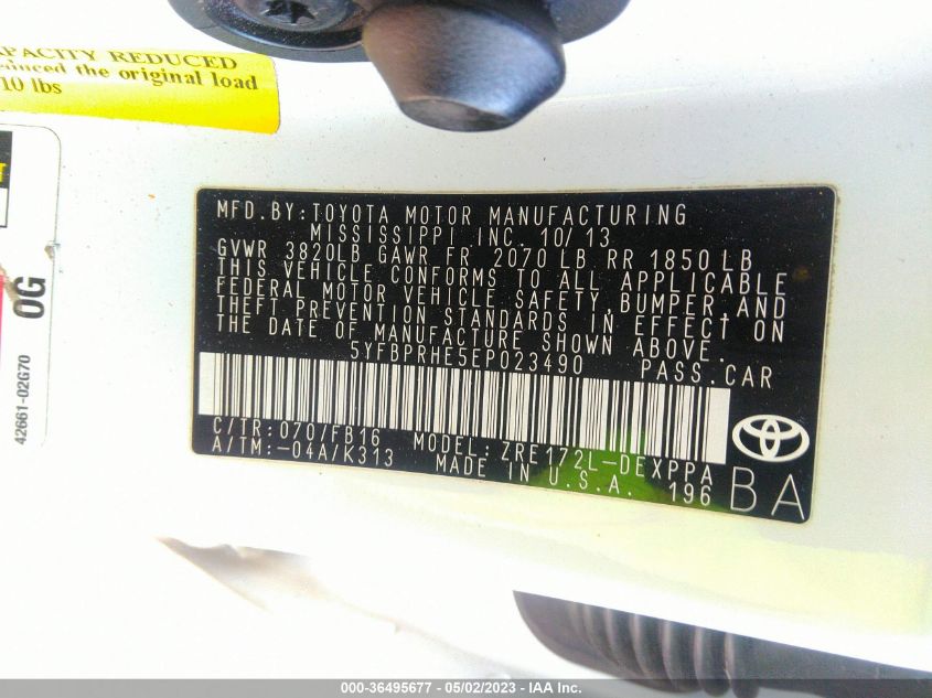 2014 TOYOTA COROLLA LE ECO - 5YFBPRHE5EP023490
