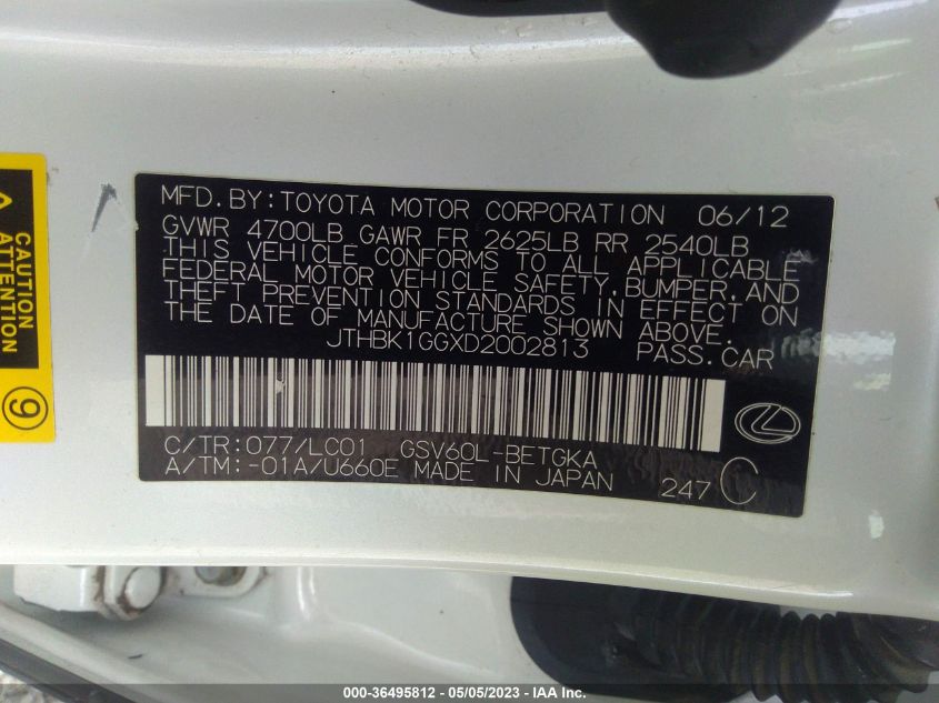 2013 LEXUS ES 350 4DR SDN - JTHBK1GGXD2002813