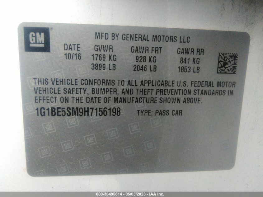 2017 CHEVROLET CRUZE LT - 1G1BE5SM9H7156198