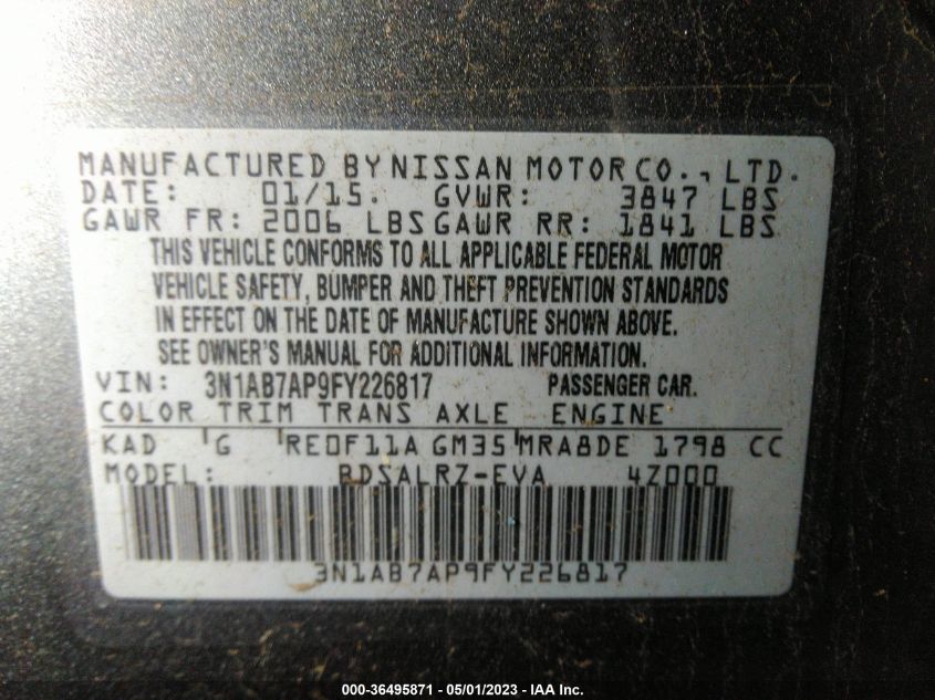 2015 NISSAN SENTRA SR - 3N1AB7AP9FY226817