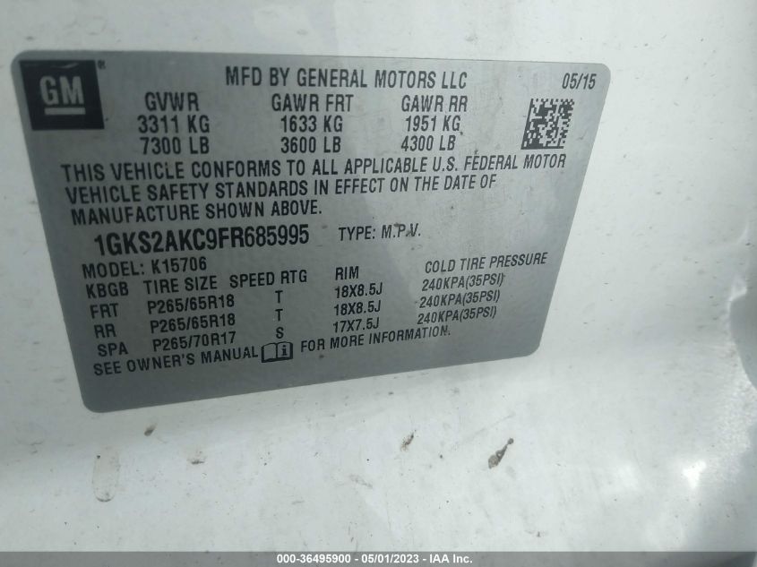 2015 GMC YUKON SLE - 1GKS2AKC9FR685995
