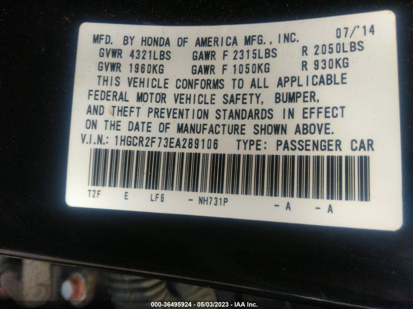 2014 HONDA ACCORD SEDAN EX - 1HGCR2F73EA289106