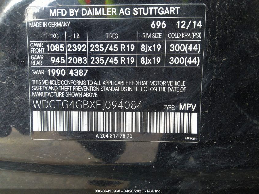 2015 MERCEDES-BENZ GLA-CLASS GLA 250 - WDCTG4GBXFJ094084