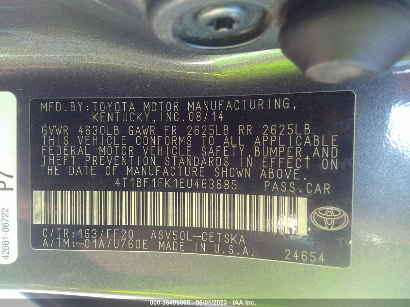 2014 TOYOTA CAMRY L/LE/XLE/SE/SE SPORT - 4T1BF1FK1EU463685